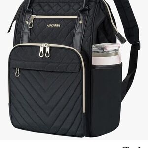 KROSER Black Quilted Women's Backpack Tote with Gold Accents